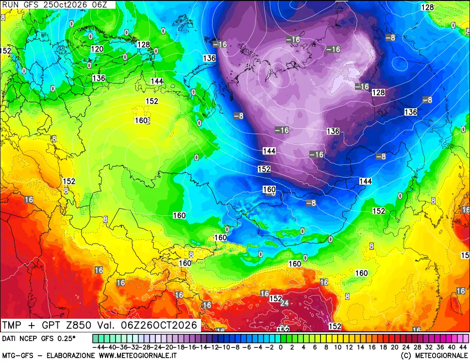 mappa 850 hPa Temp + GPT