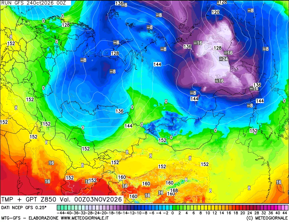 mappa 850 hPa Temp + GPT