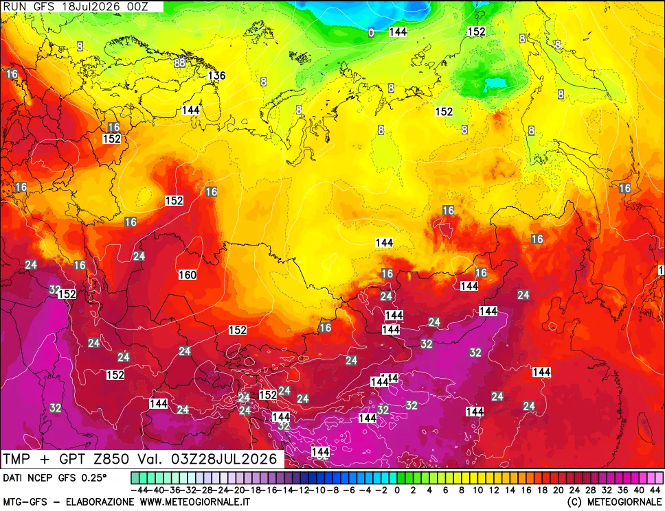 mappa 850 hPa Temp + GPT