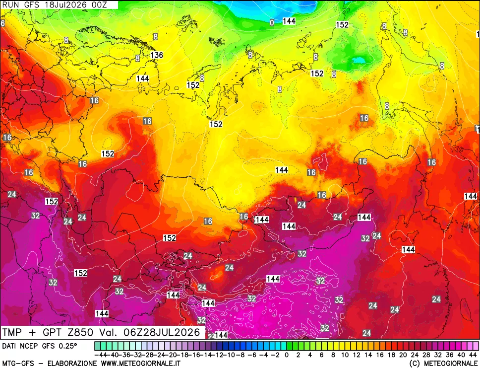 mappa 850 hPa Temp + GPT