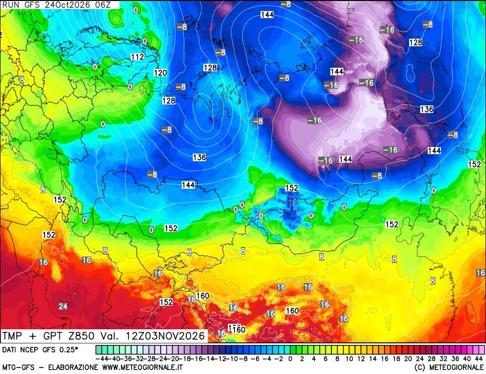 mappa 850 hPa Temp + GPT