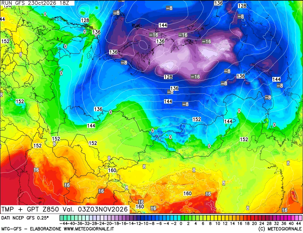 mappa 850 hPa Temp + GPT