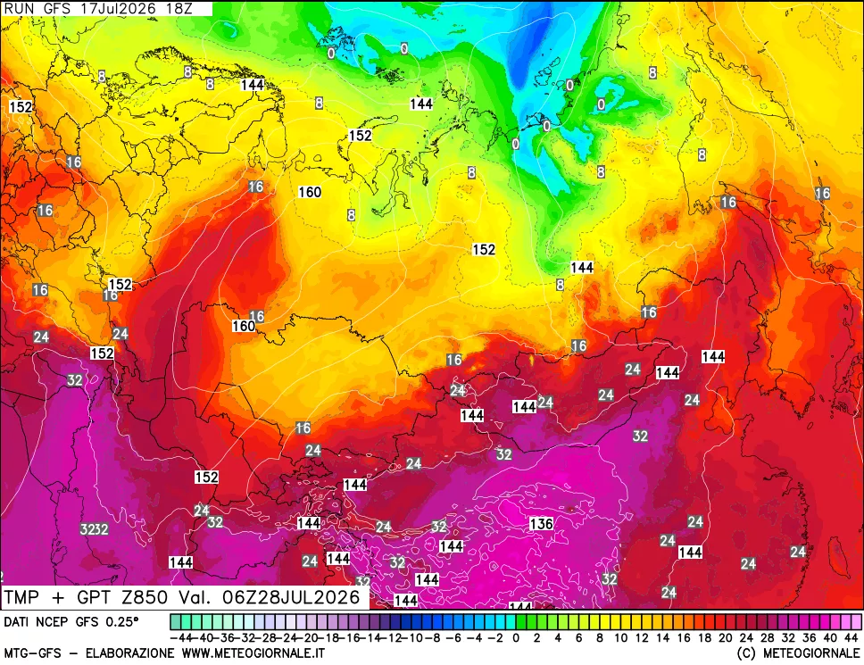 mappa 850 hPa Temp + GPT
