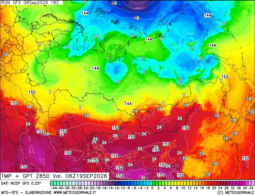 mappa 850 hPa Temp + GPT