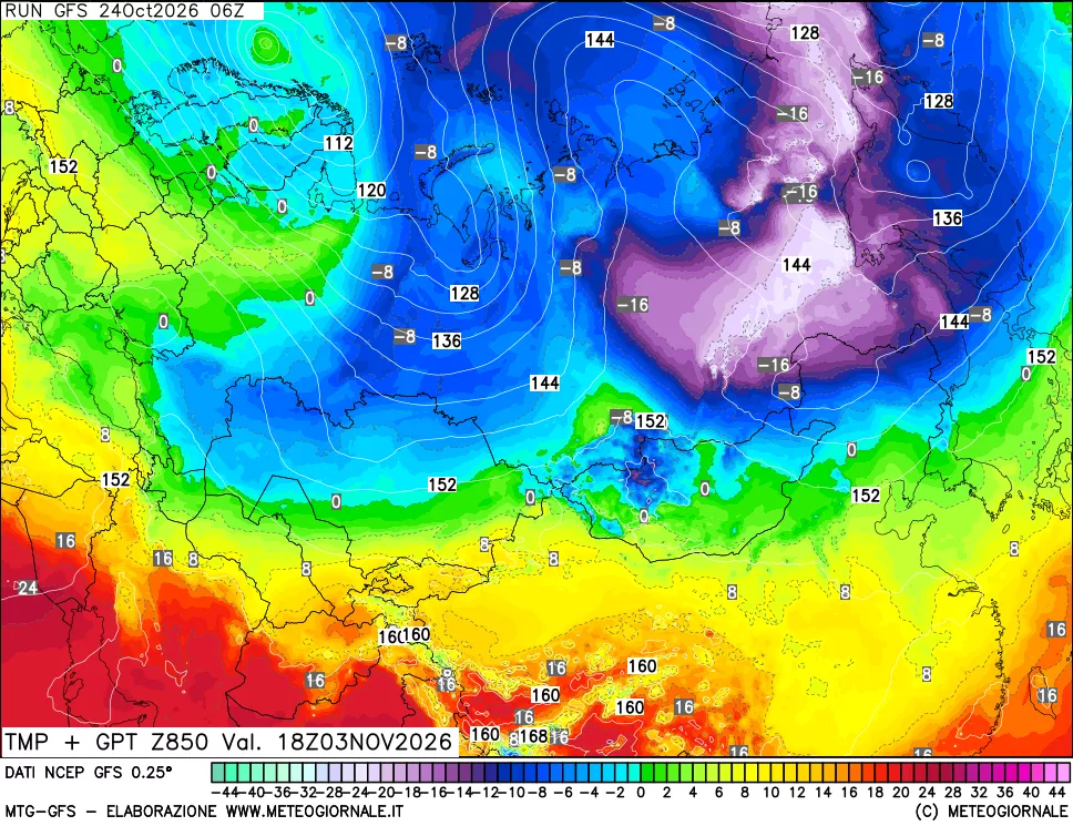 mappa 850 hPa Temp + GPT