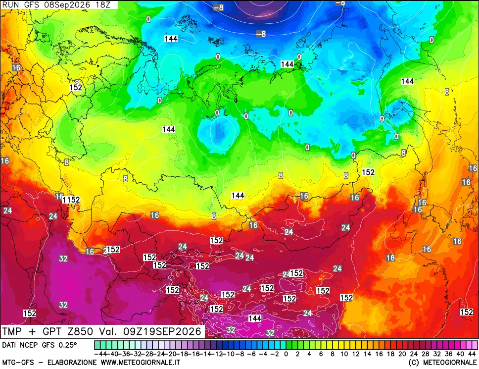 mappa 850 hPa Temp + GPT