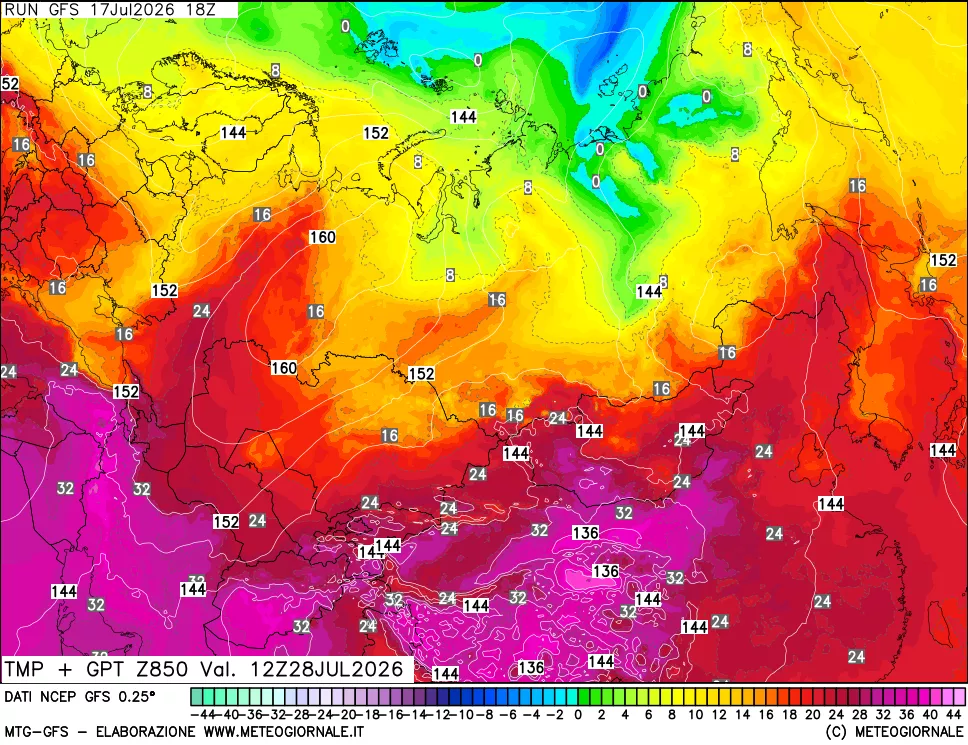 mappa 850 hPa Temp + GPT