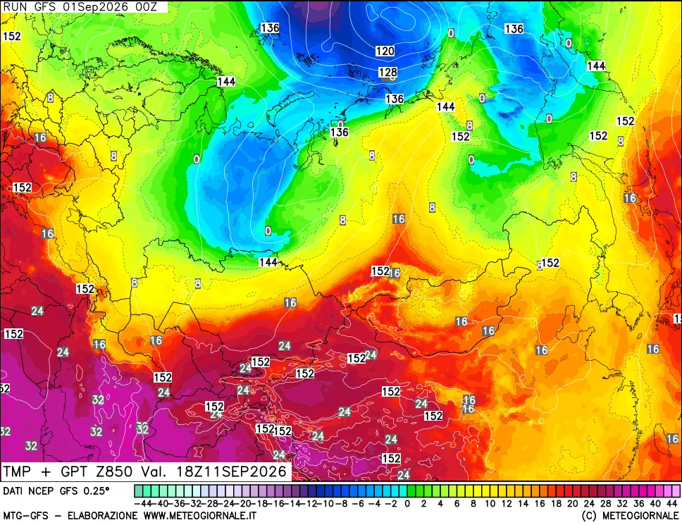 mappa 850 hPa Temp + GPT
