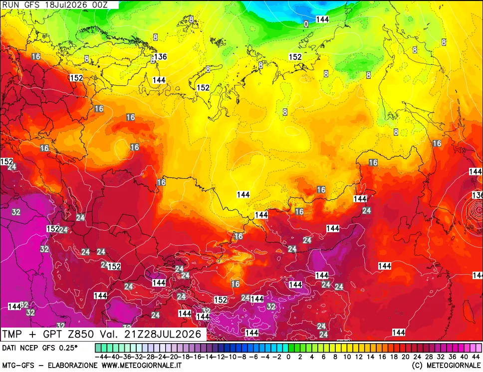 mappa 850 hPa Temp + GPT