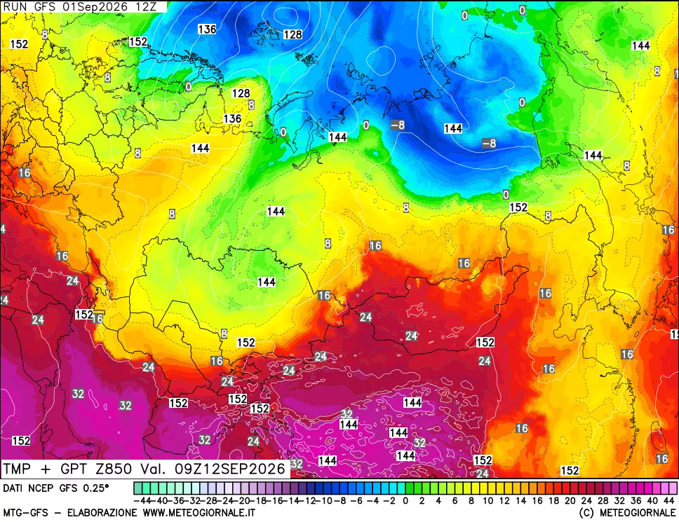 mappa 850 hPa Temp + GPT