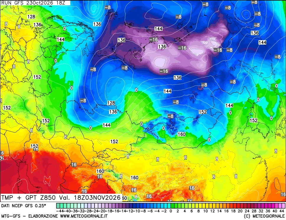 mappa 850 hPa Temp + GPT
