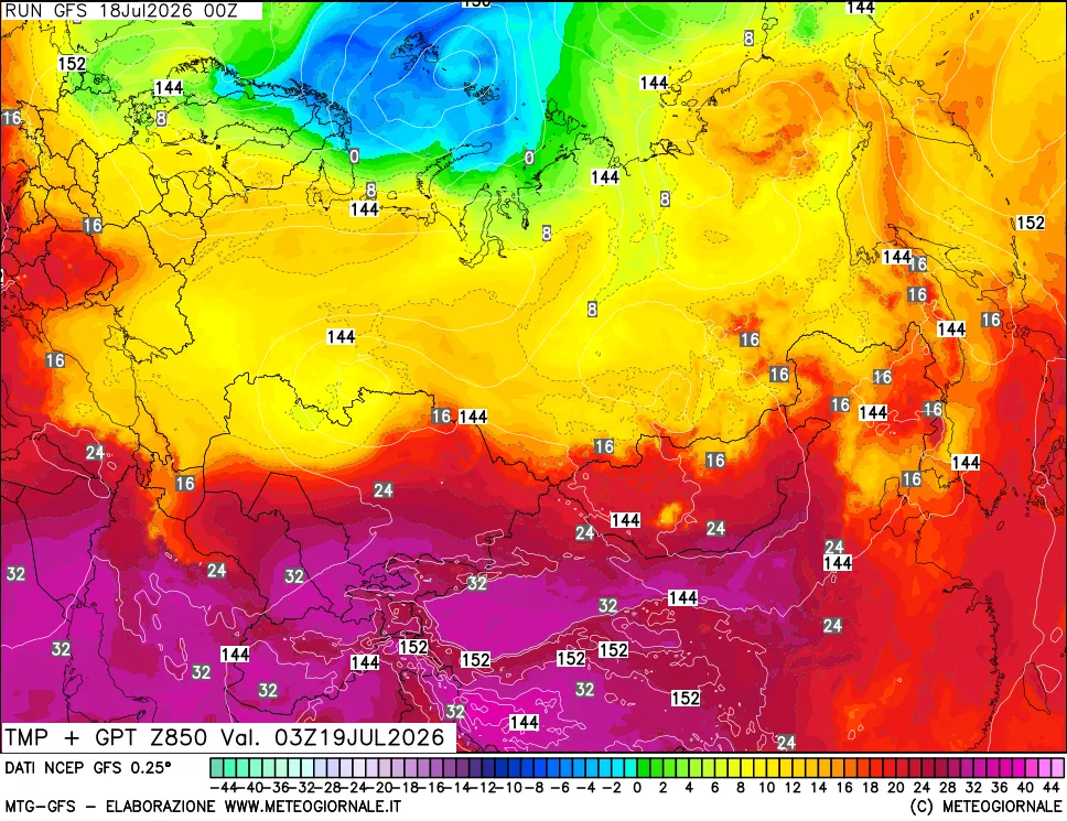 mappa 850 hPa Temp + GPT