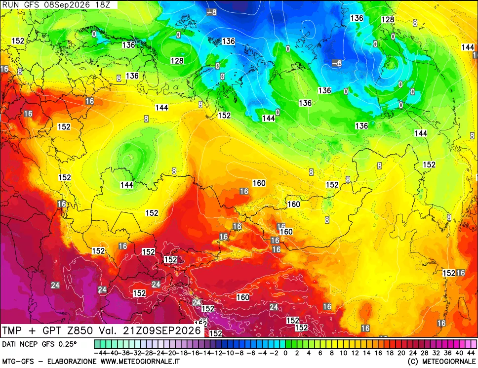 mappa 850 hPa Temp + GPT