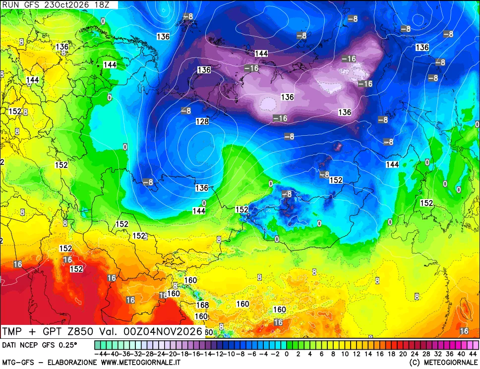 mappa 850 hPa Temp + GPT