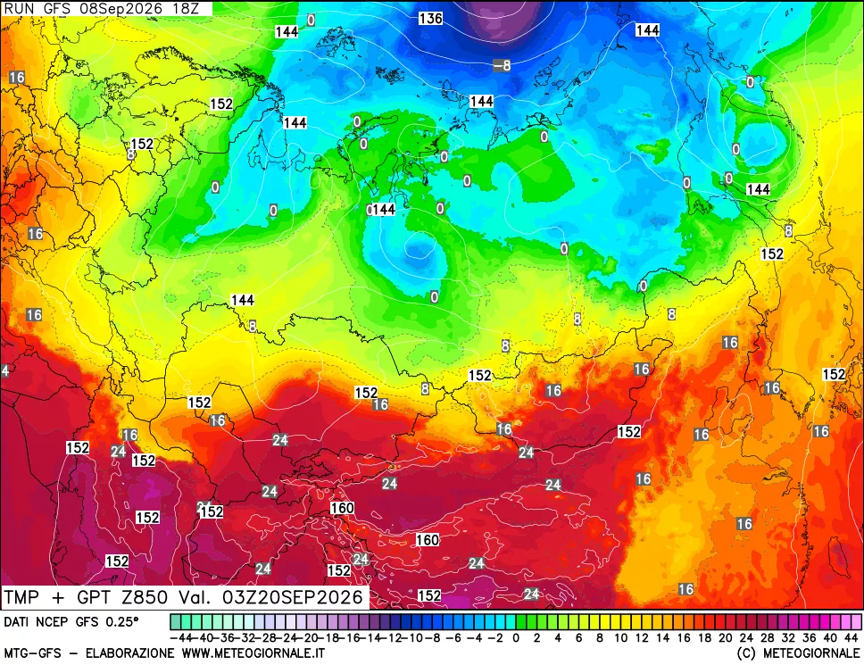 mappa 850 hPa Temp + GPT