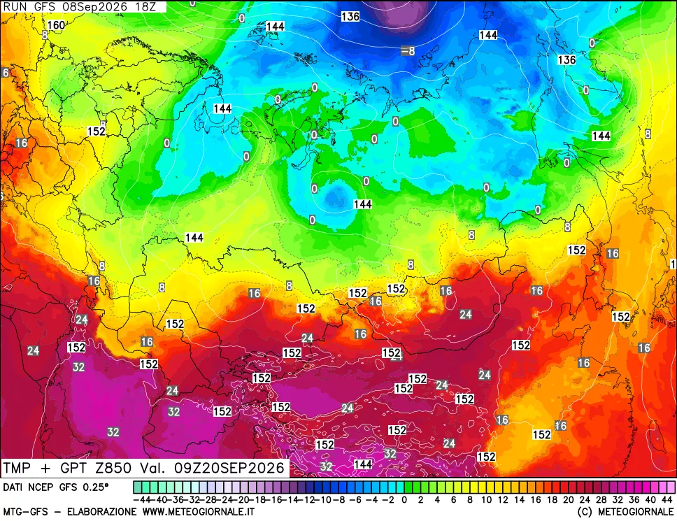mappa 850 hPa Temp + GPT