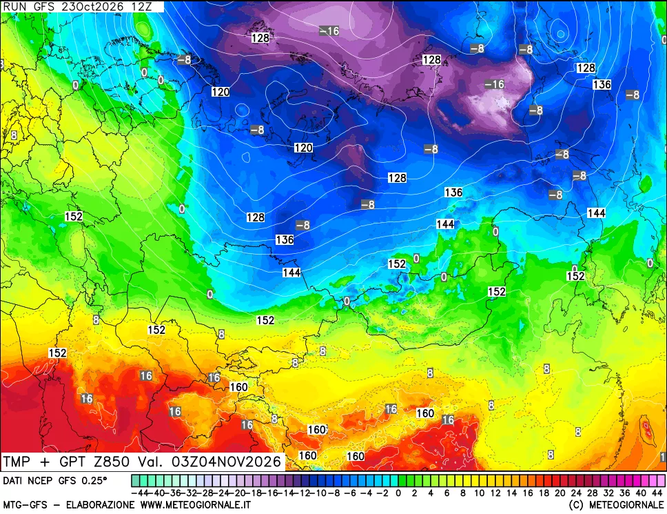 mappa 850 hPa Temp + GPT