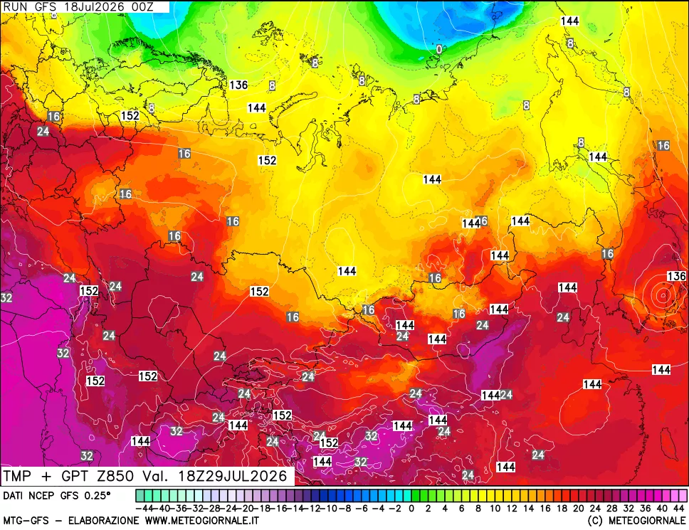 mappa 850 hPa Temp + GPT