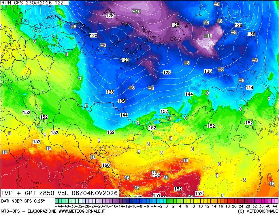 mappa 850 hPa Temp + GPT