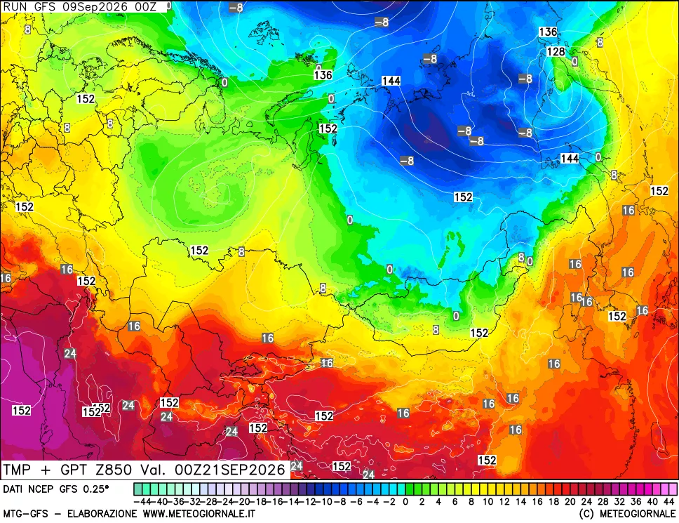 mappa 850 hPa Temp + GPT