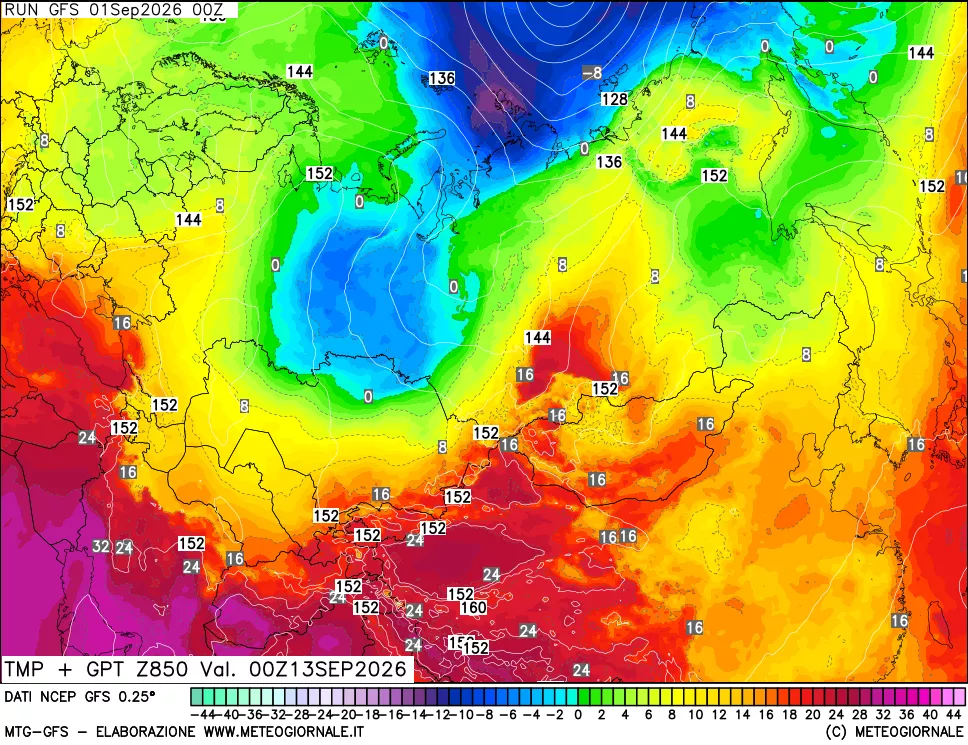 mappa 850 hPa Temp + GPT