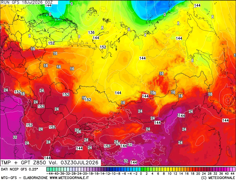 mappa 850 hPa Temp + GPT