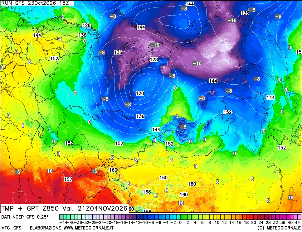 mappa 850 hPa Temp + GPT