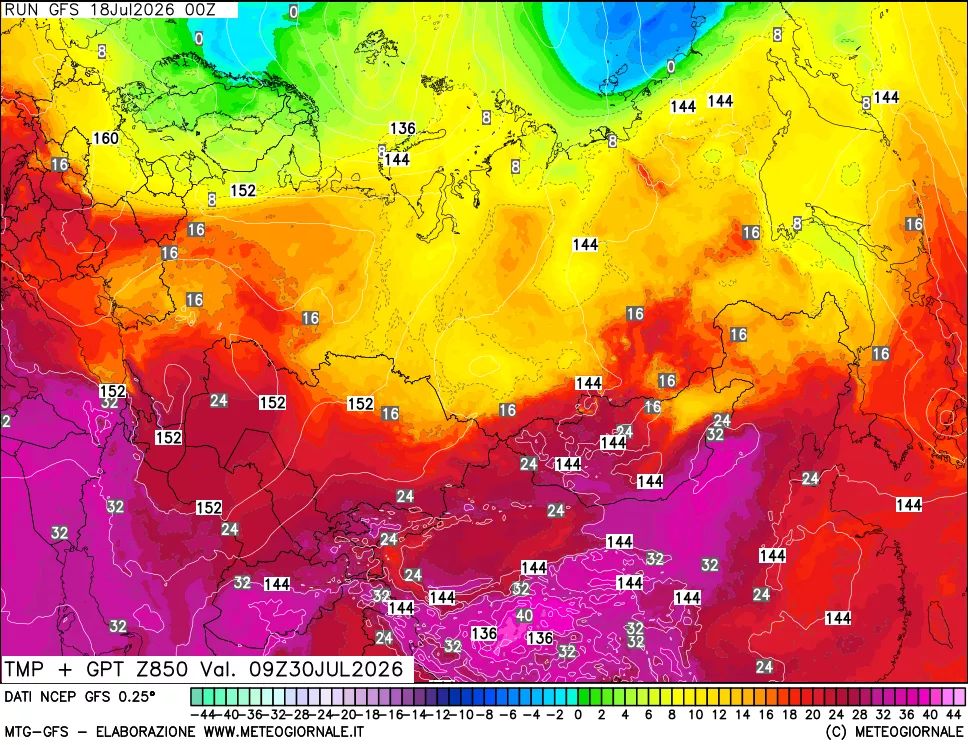 mappa 850 hPa Temp + GPT