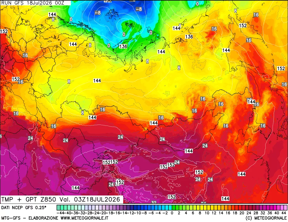 mappa 850 hPa Temp + GPT