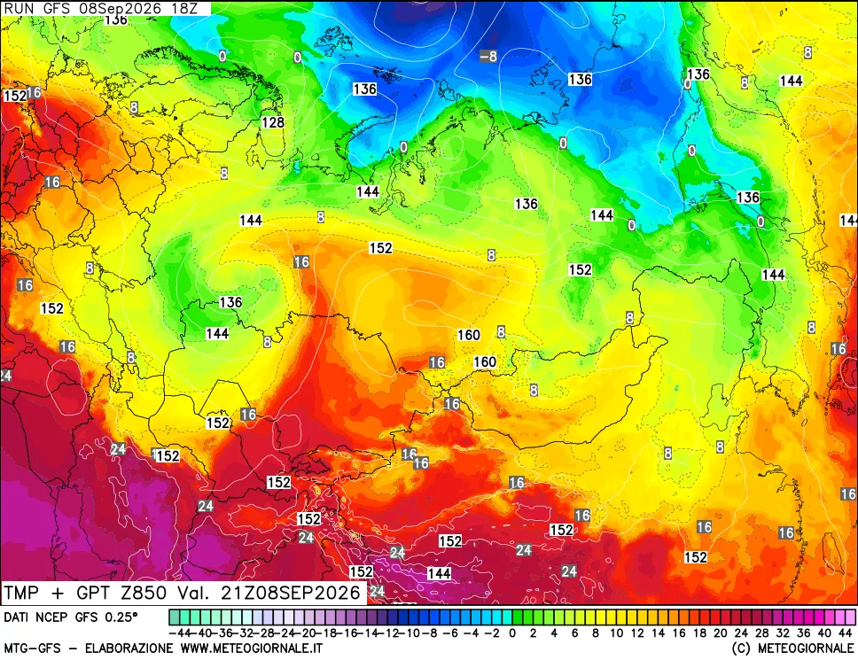 mappa 850 hPa Temp + GPT