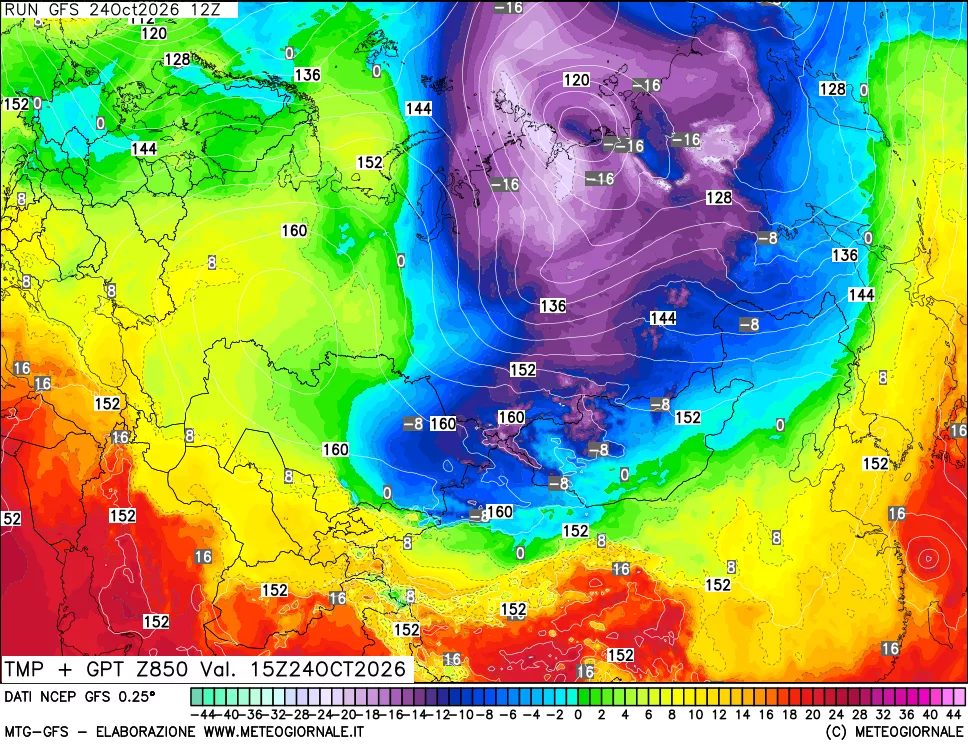 mappa 850 hPa Temp + GPT