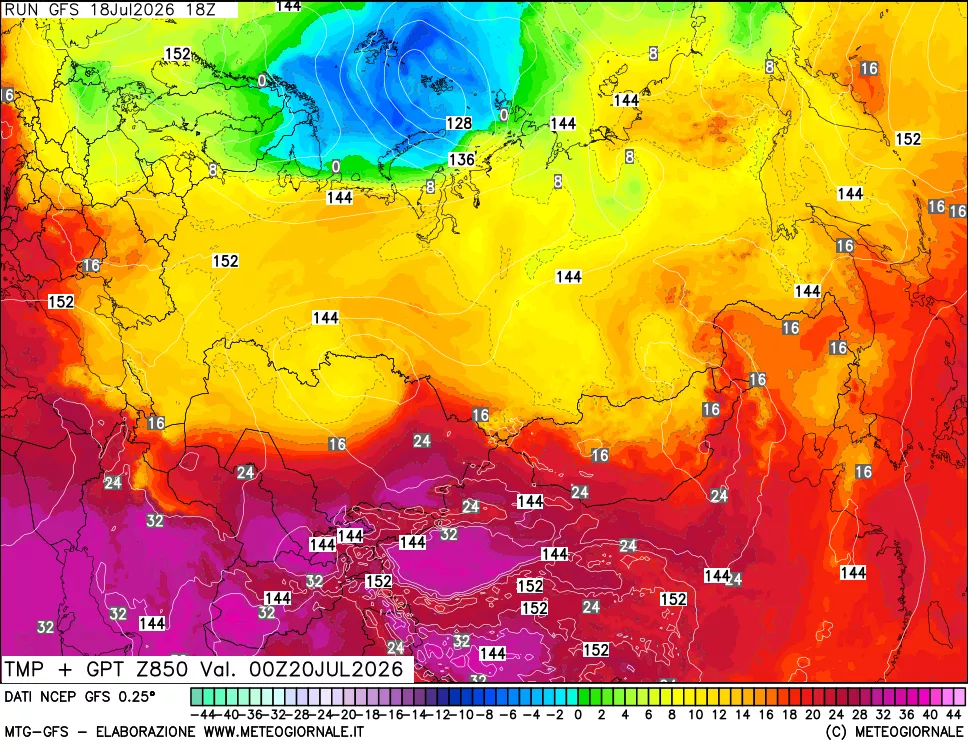 mappa 850 hPa Temp + GPT
