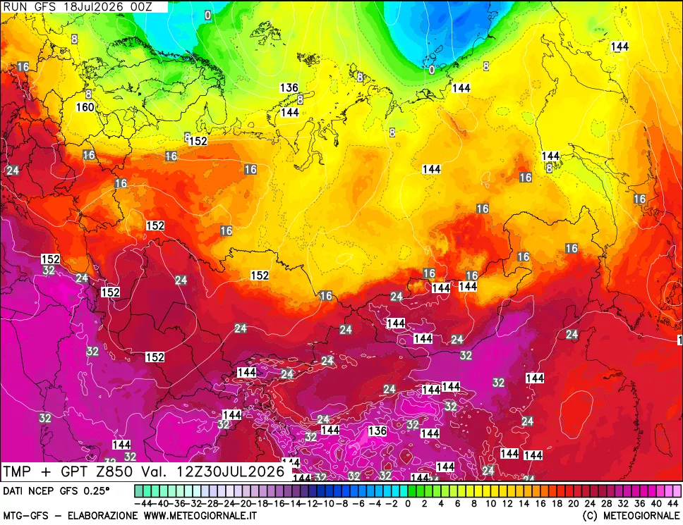 mappa 850 hPa Temp + GPT