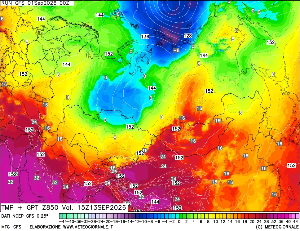 mappa 850 hPa Temp + GPT