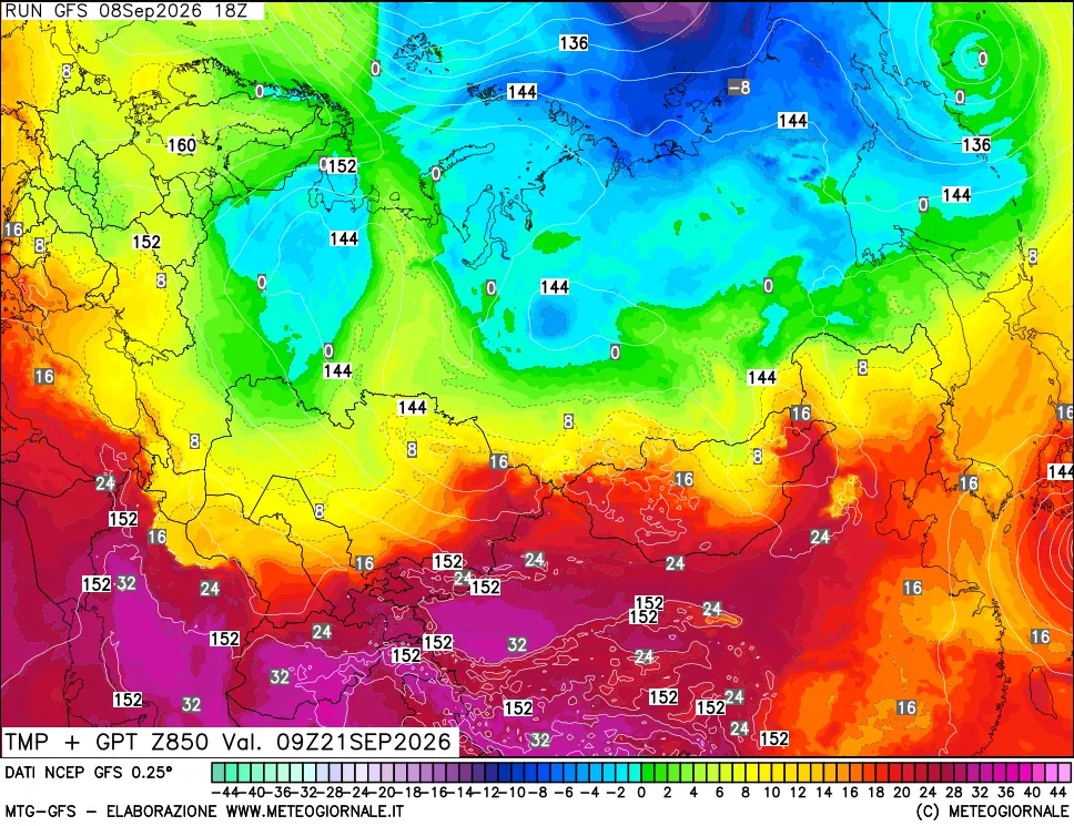 mappa 850 hPa Temp + GPT
