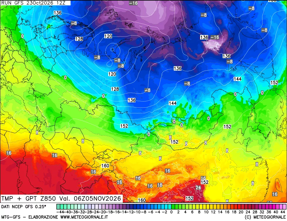 mappa 850 hPa Temp + GPT