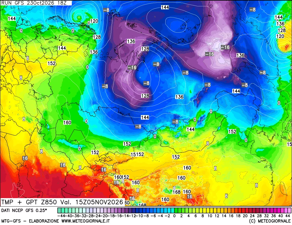 mappa 850 hPa Temp + GPT