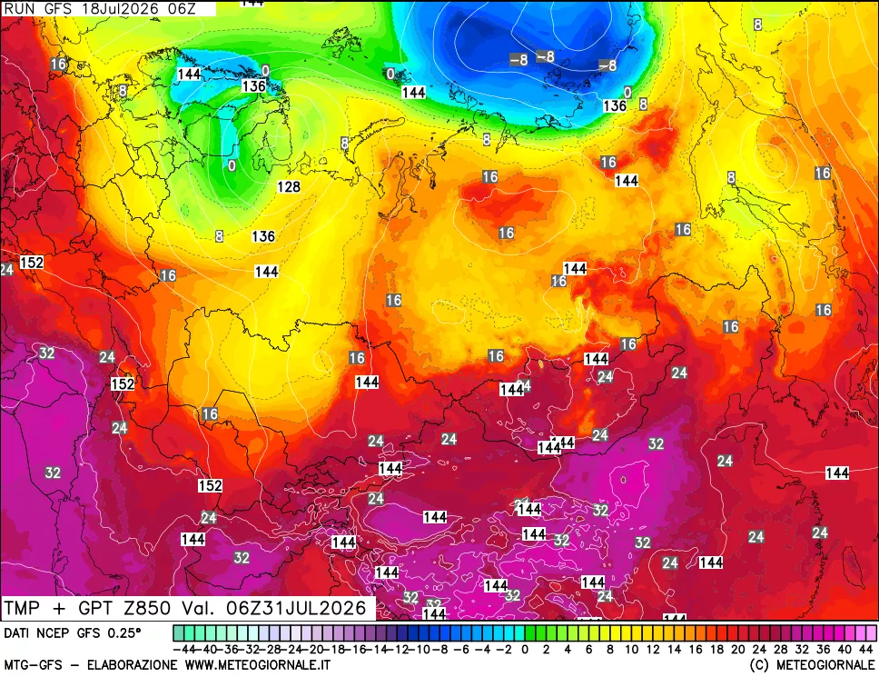 mappa 850 hPa Temp + GPT