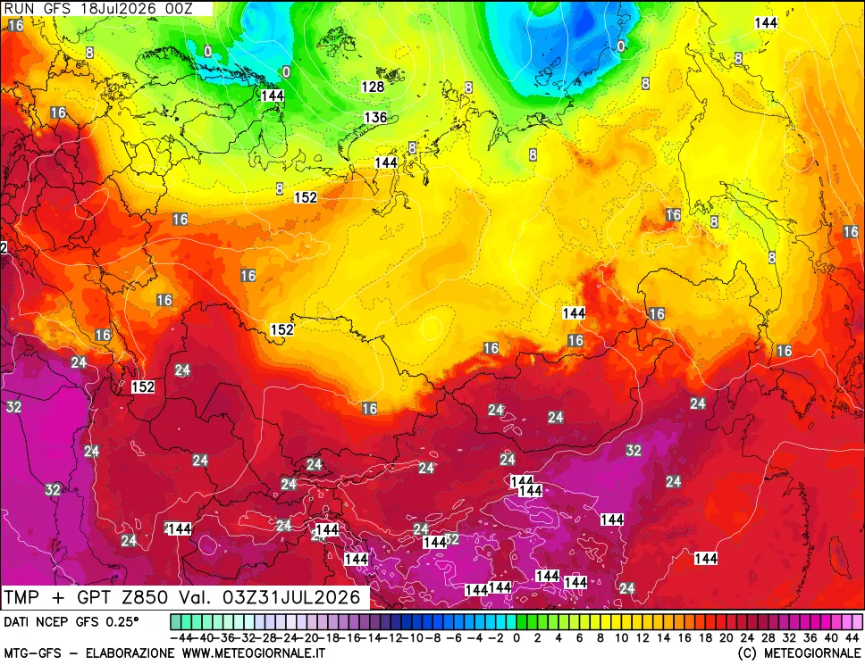 mappa 850 hPa Temp + GPT