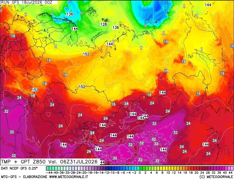 mappa 850 hPa Temp + GPT