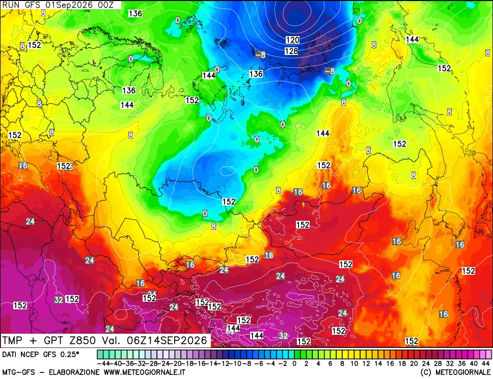 mappa 850 hPa Temp + GPT