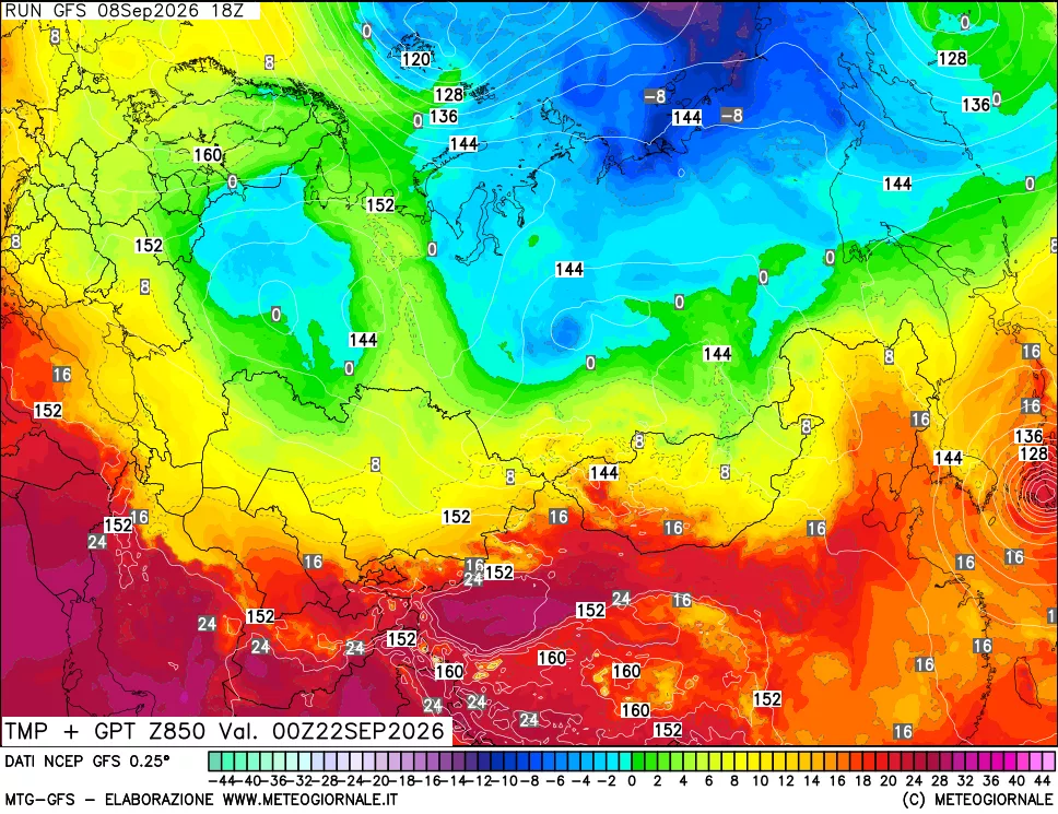 mappa 850 hPa Temp + GPT