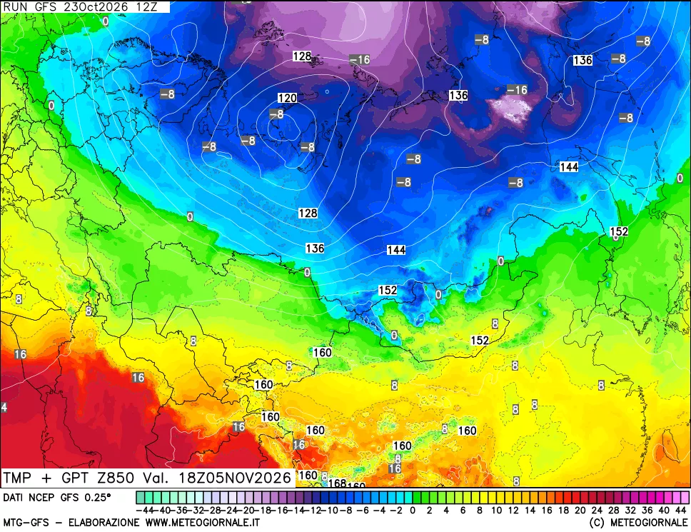 mappa 850 hPa Temp + GPT