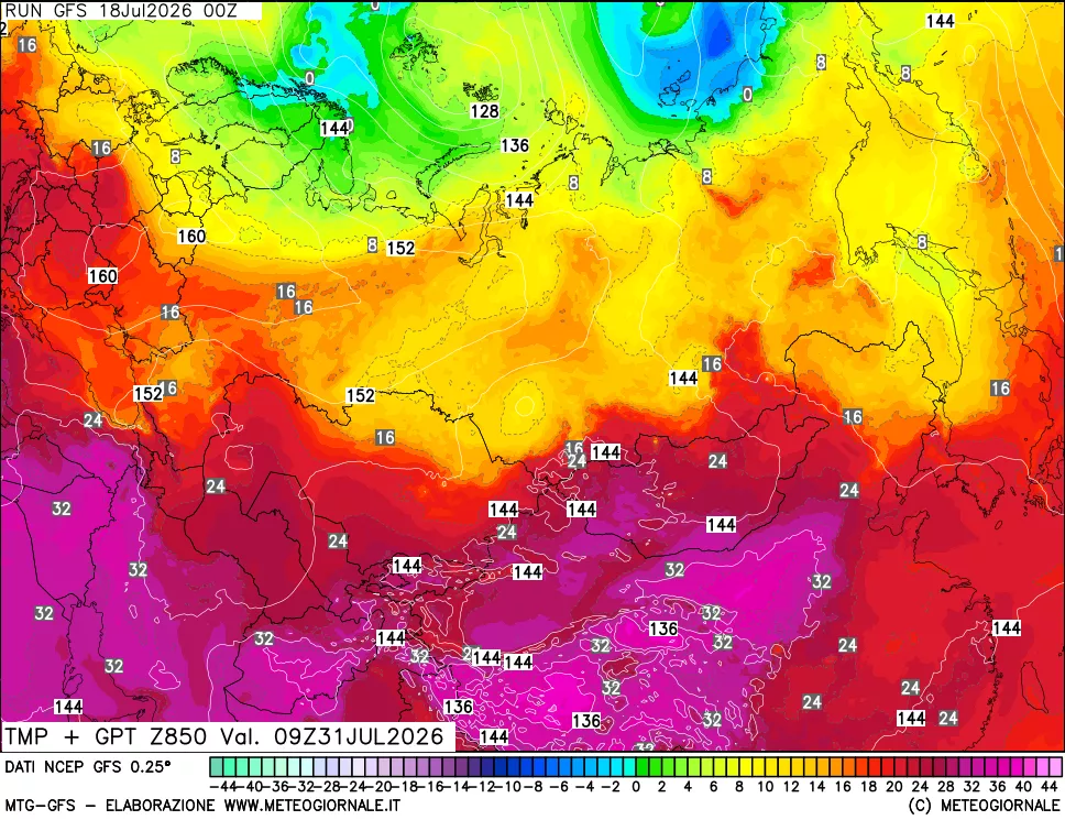 mappa 850 hPa Temp + GPT
