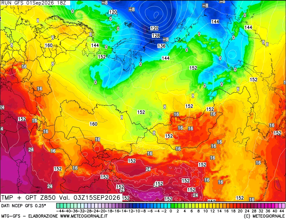 mappa 850 hPa Temp + GPT