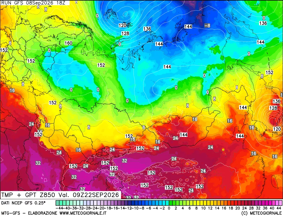 mappa 850 hPa Temp + GPT