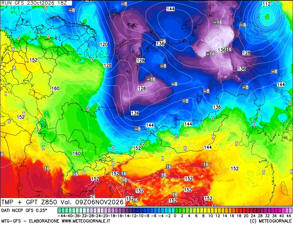 mappa 850 hPa Temp + GPT