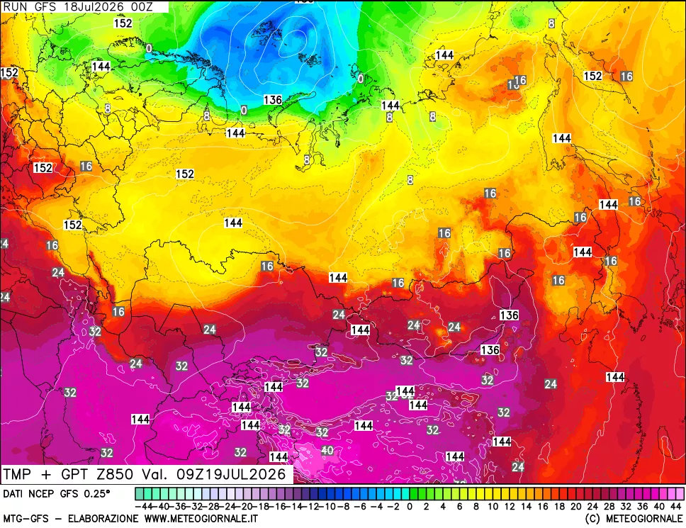 mappa 850 hPa Temp + GPT