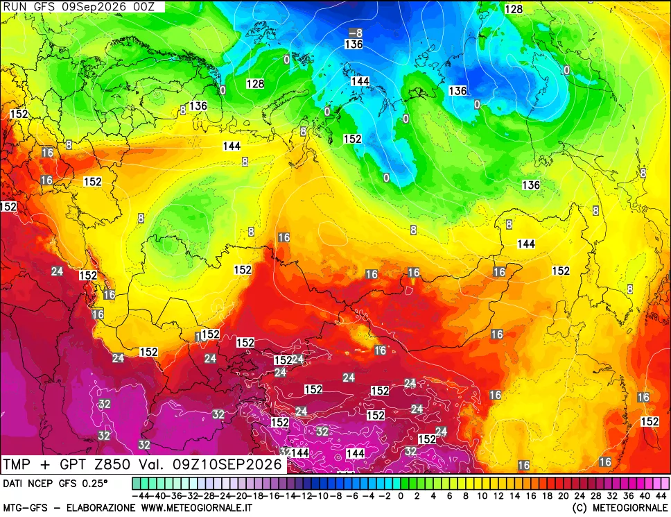 mappa 850 hPa Temp + GPT