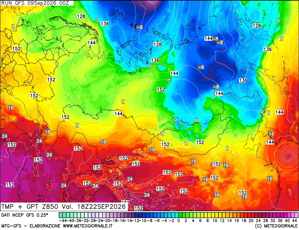 mappa 850 hPa Temp + GPT